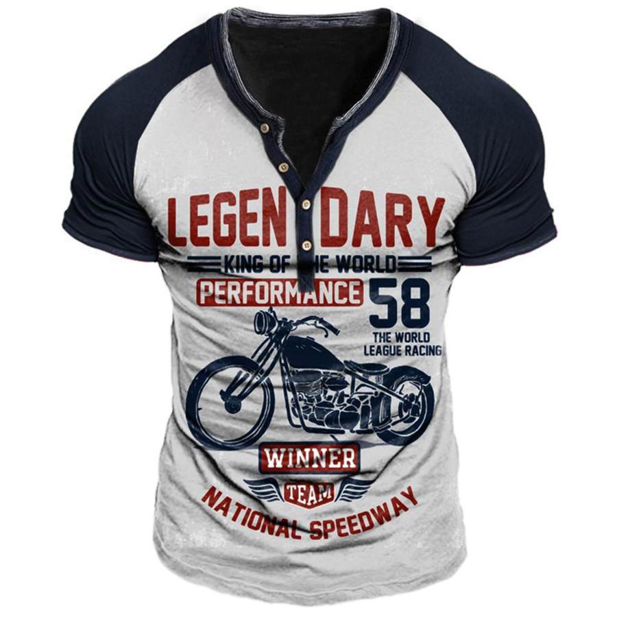 

Men's Outdoor Motorcycle Print Henley T-Shirt