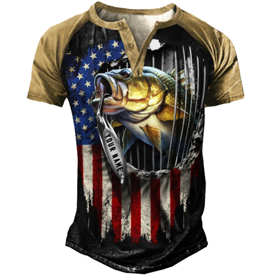 

Men's Outdoor Patchwork Print Henley Shirt