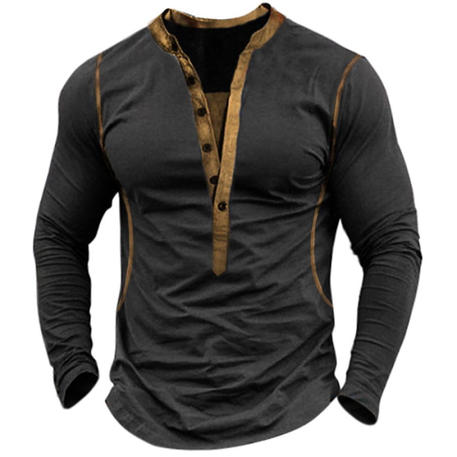 

Men's Outdoor Training Bike Stitched Contrast Henley T-Shirt