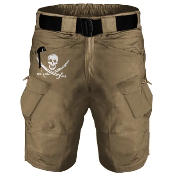 Men's Outdoor Tactical Pirate Skull Print Zip Pocket Cargo Shorts - Sanhive.com 