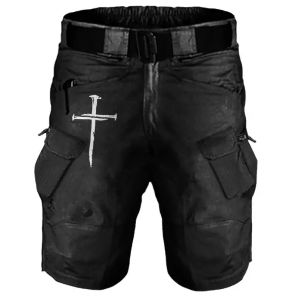 Men's Outdoor Tactical Faith Cross Print Multi-pocket Wear Cargo Shorts - Sanhive.com 