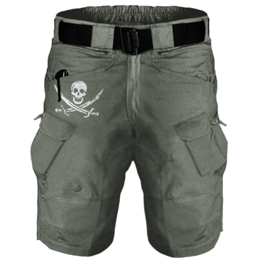 

Men's Outdoor Tactical Pirate Skull Print Zip Pocket Cargo Shorts