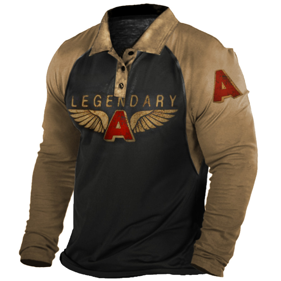 

Men's Outdoor Legendary Wings Letter Print Long Sleeve Polo Shirt