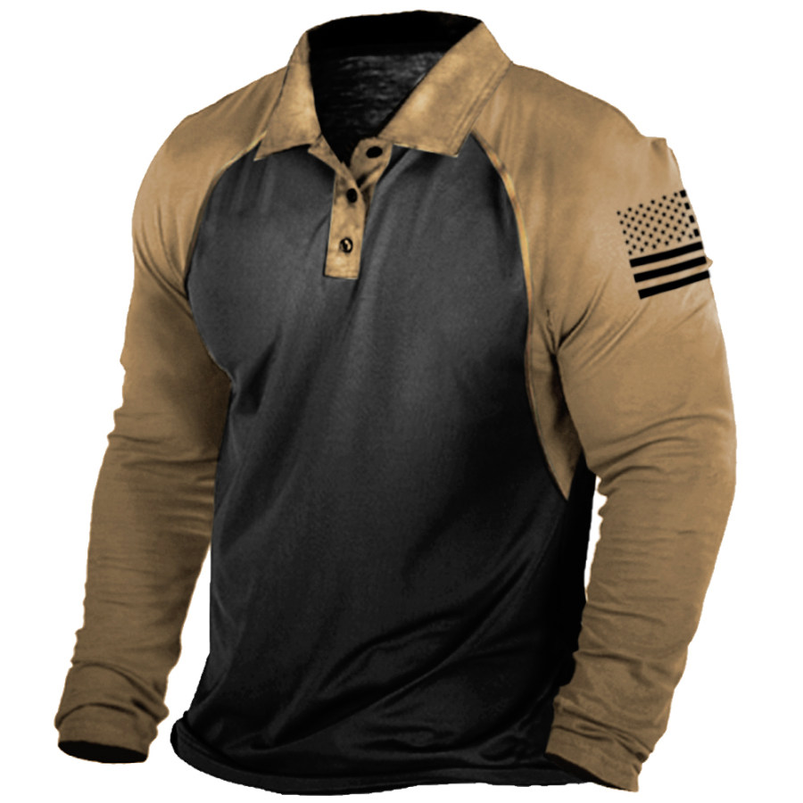 

Men's Outdoor American Flag Tactical Sports Polo Long Sleeve T-Shirt