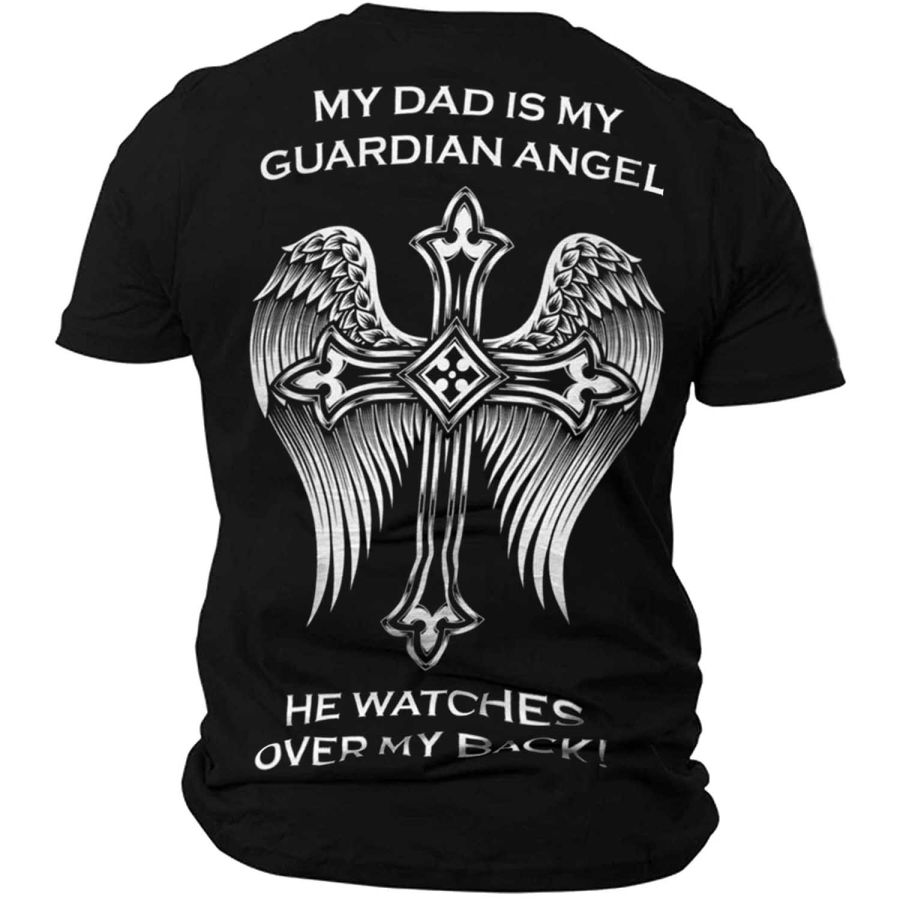 

My Dad Is My Guardian Angel Men's Cross Wings Graphic Print T-Shirt