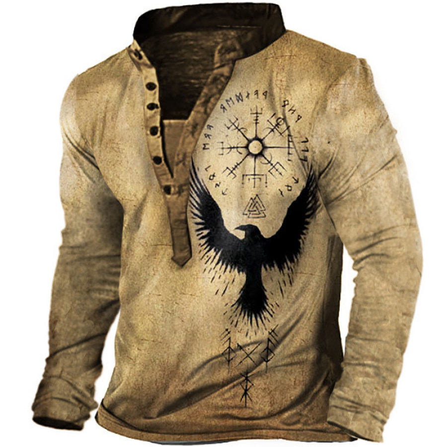 

T-shirt à Manches Longues Tactique Henley D'extérieur à Imprimé Vintage Pour Hommes