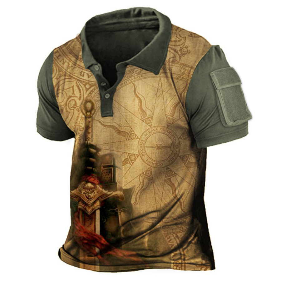 

Men's Vintage Templar Nautical Directional Pattern Print Polo Shirt