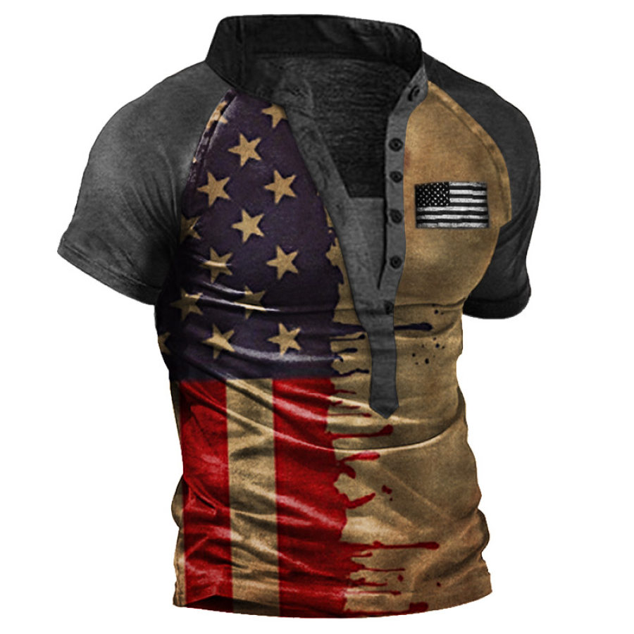 

Men's Outdoor American Flag Print Henry T-Shirt