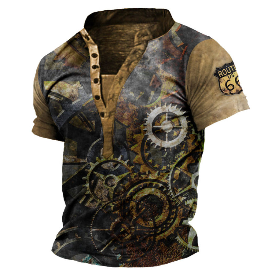 

Men's Route 66 Gear Mechanical Graphic Print Henry T-Shirt