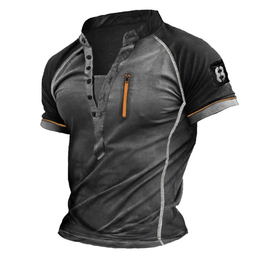 

Men's Vintage Racing Patchwork Henley T-Shirt
