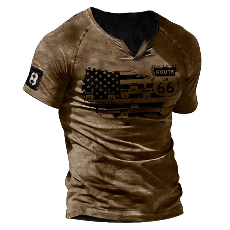 

Men's Vintage Route 66 American Flag Print T-Shirt