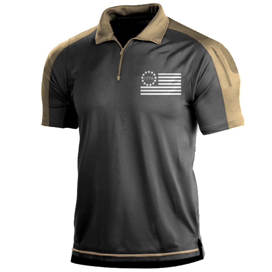 

Men's 1776 Independence Day Flag Contrast Patchwork Print Polo Shirt