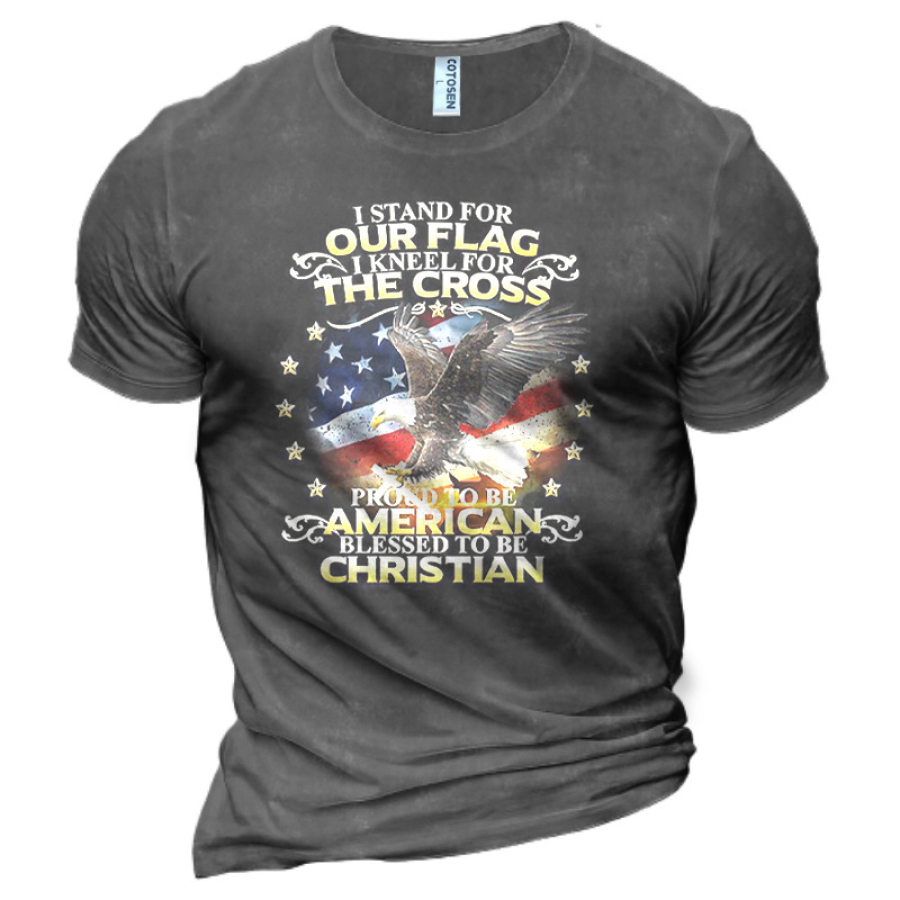 

I Stand For The Flag I Kneel For The Cross Men's Graphic Print Cotton T-Shirt
