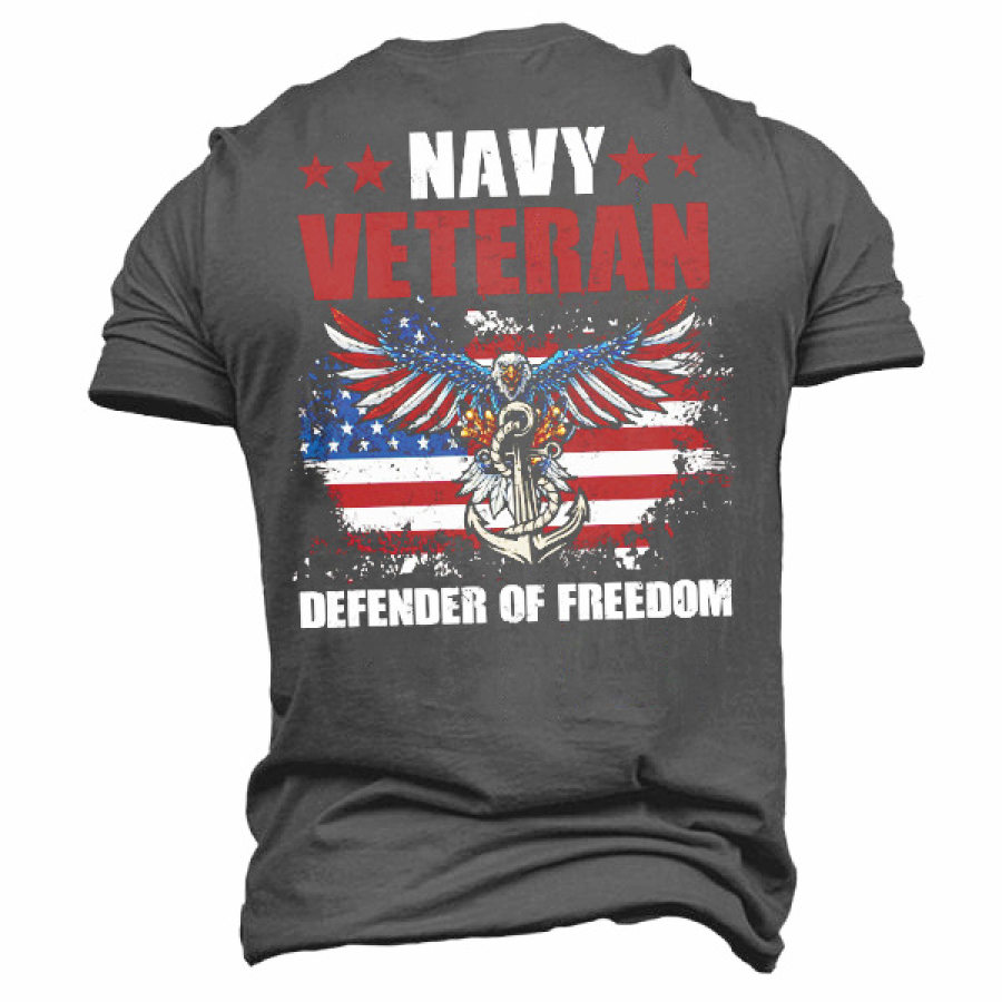 

Navy Veterans Freedom Defenders Men's American Flag Eagle Anchor Print T-Shirt