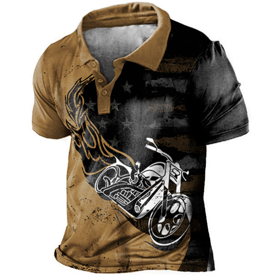 

Men's Outdoor Motorcycle Star Stripe Print Polo T-Shirt