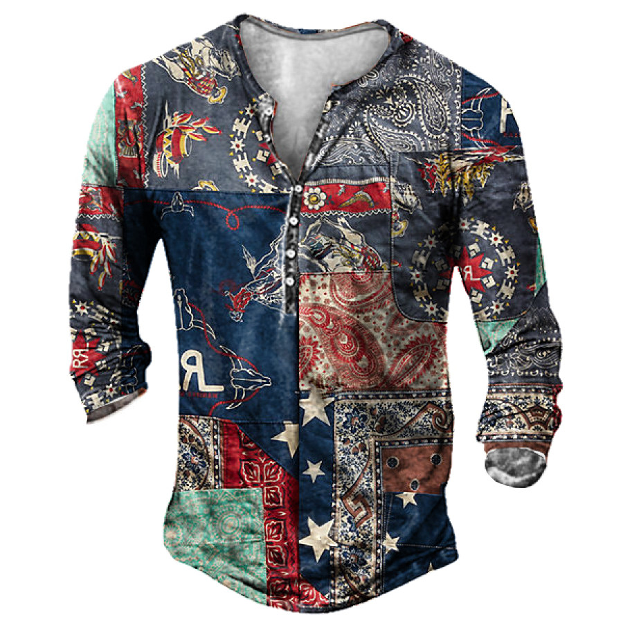 

Ethnic Paisley Vintage Print Men's Outdoor Henley Long Sleeve T-Shirt