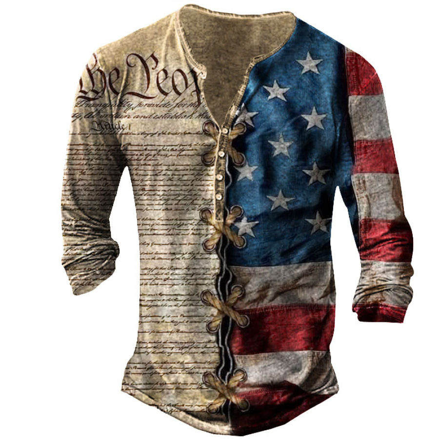 

Men's American Flag Vintage Henley T-Shirt