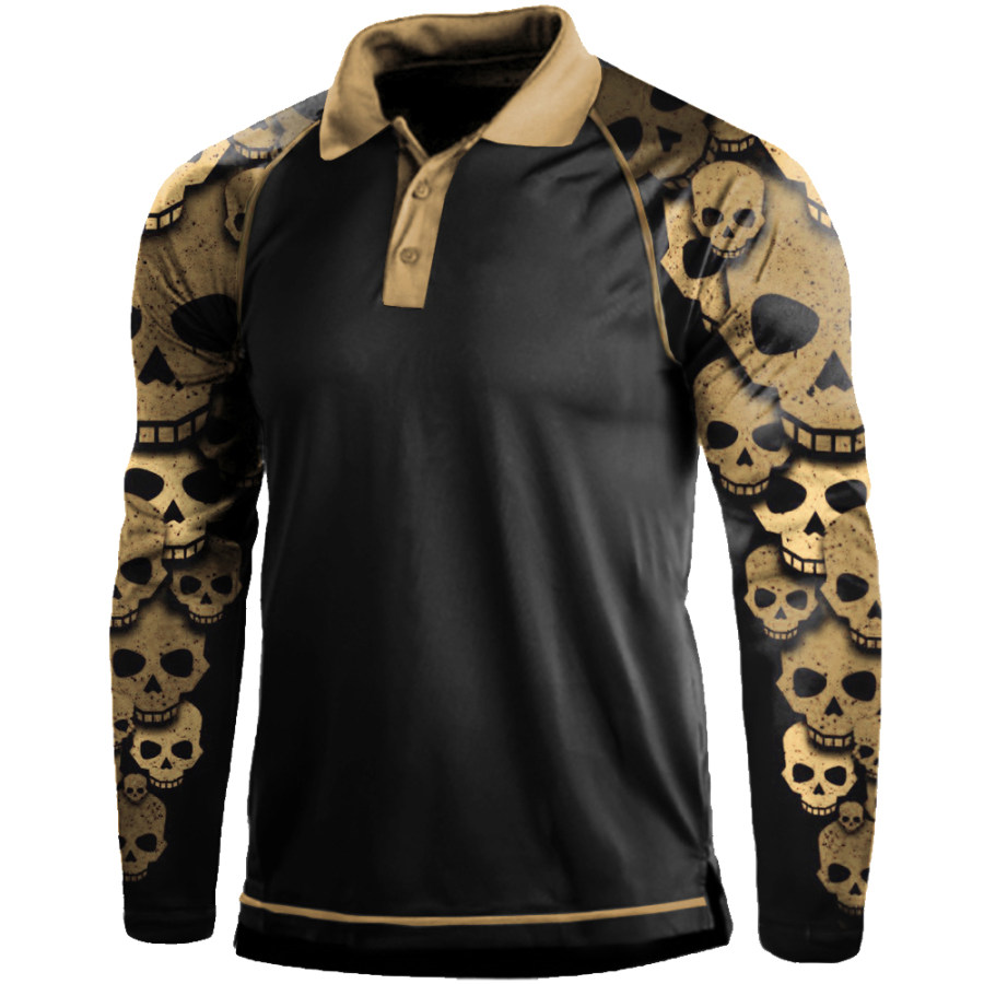 

Men's Vintage Pirate Skull Print Polo Neck Long Sleeves