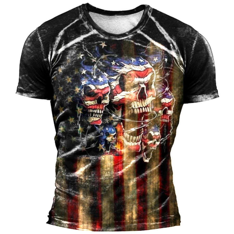 

Men's American Flag Skull Graphic Print T-Shirt