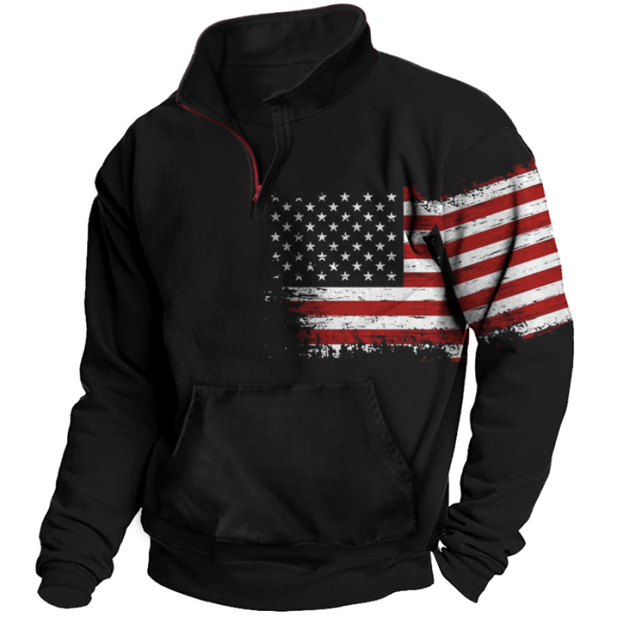 

Men's Outdoor American Flag Print Pocket Panel Sweatshirt