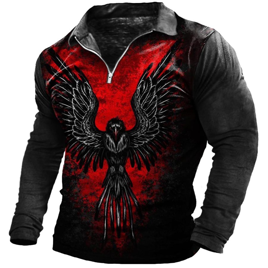 

Men's Eagle Wings Zip Polo Long Sleeve T-Shirt