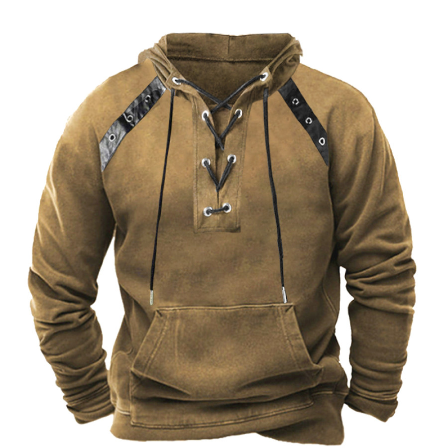 

Men's Outdoor Retro Casual Lace-Up Hooded Pocket Hoodie