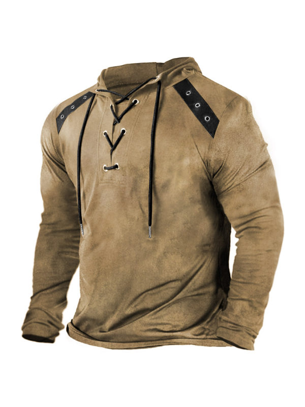 Men's Outdoor Tactical Contrast Tie Hooded Long Sleeve T-Shirt