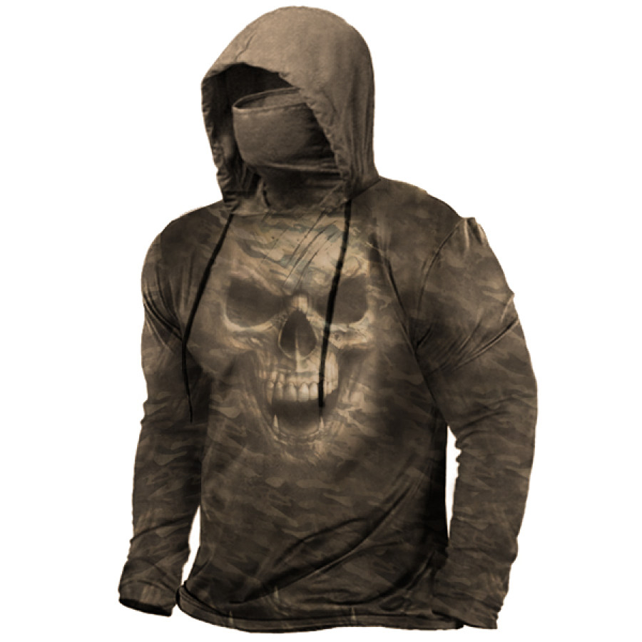 

Men's Camouflage Skull Print Men's Outdoor Tactical Hoodie T-Shirt