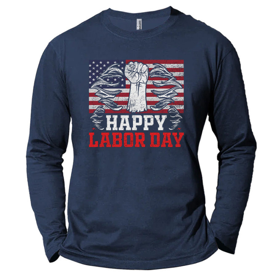 

Men's American Labor Day Cotton Long Sleeve T-Shirt