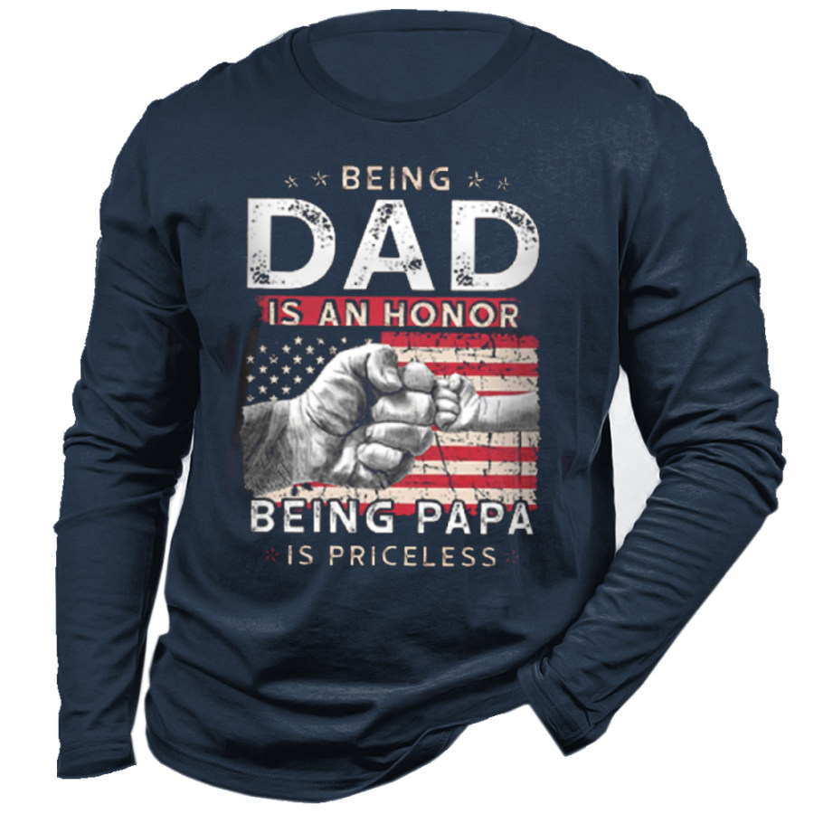 

Men's American Flag An Honor Being Papa Cotton Long Sleeve Tee