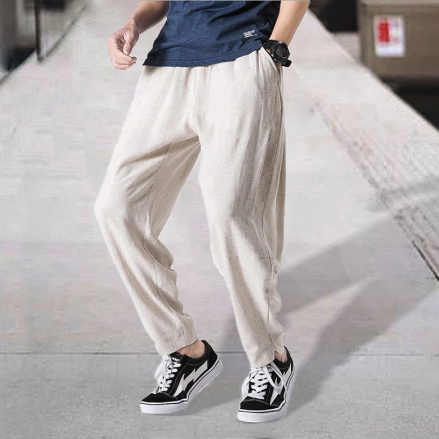 

Casual Men's Plain Color Cotton Linen Straight Trousers