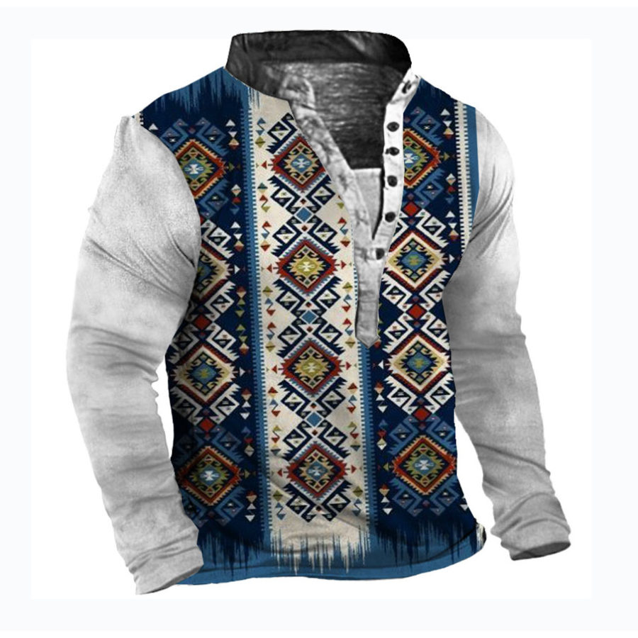 

Men' Henley Long Sleeve Aztec Shirt