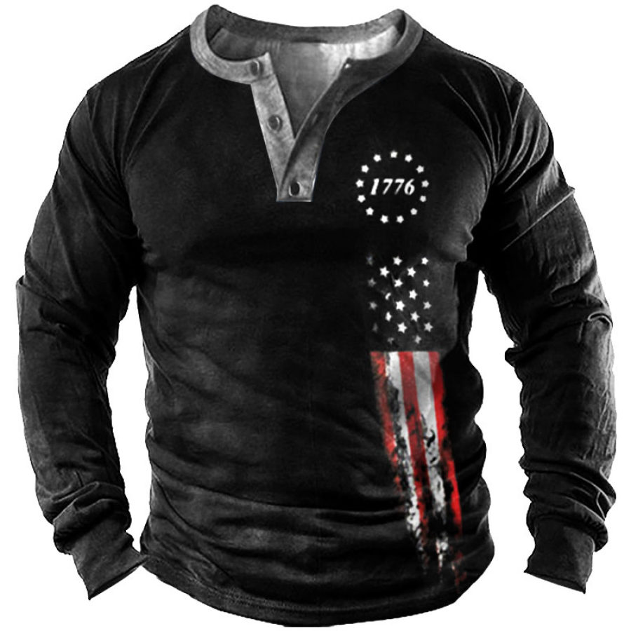 

Men's 1776 American Flag Henley Long Sleeve Training Shirt