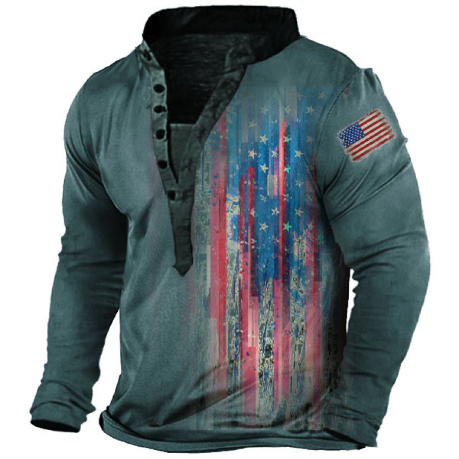 

Men's American Flagl Henley Long Sleeve Training Shirt