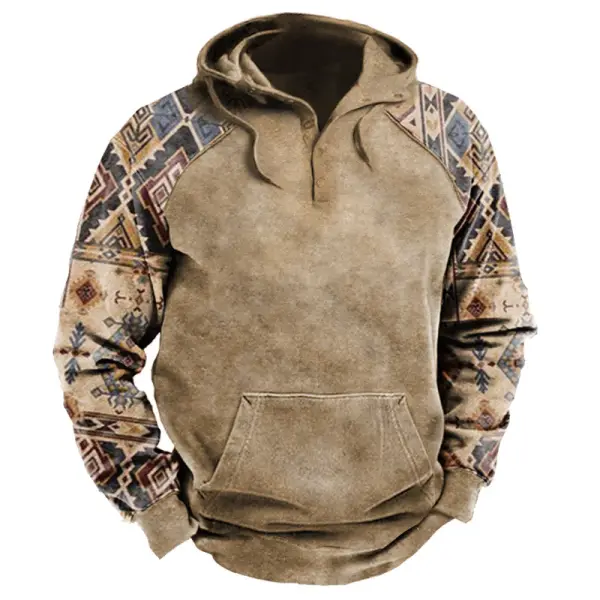 Men's Outdoor Vintage Patchwork Ethnic Pattern Print Hoodie - Cotosen.com