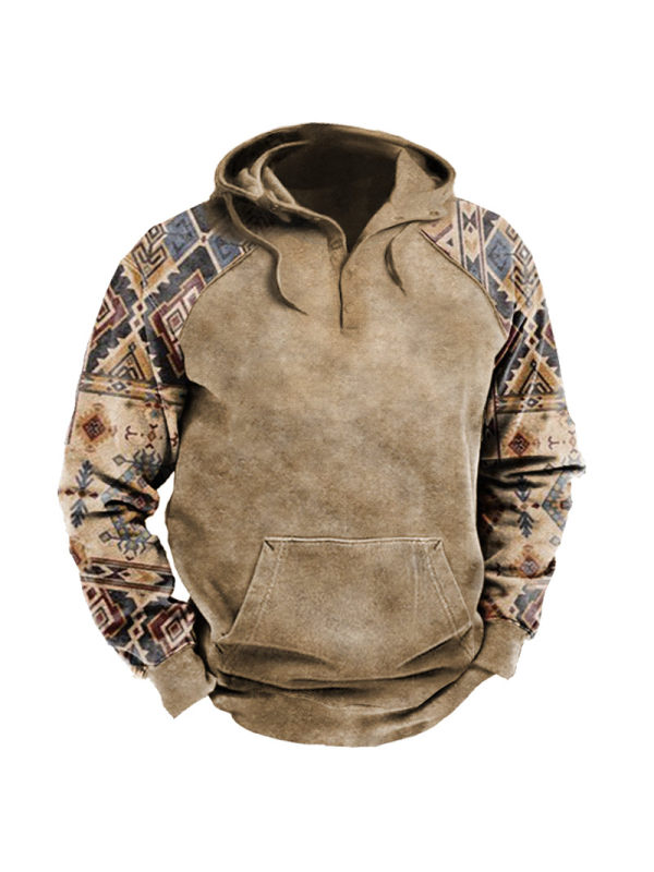 Men's Outdoor Vintage Patchwork Ethnic Pattern Print Hoodie