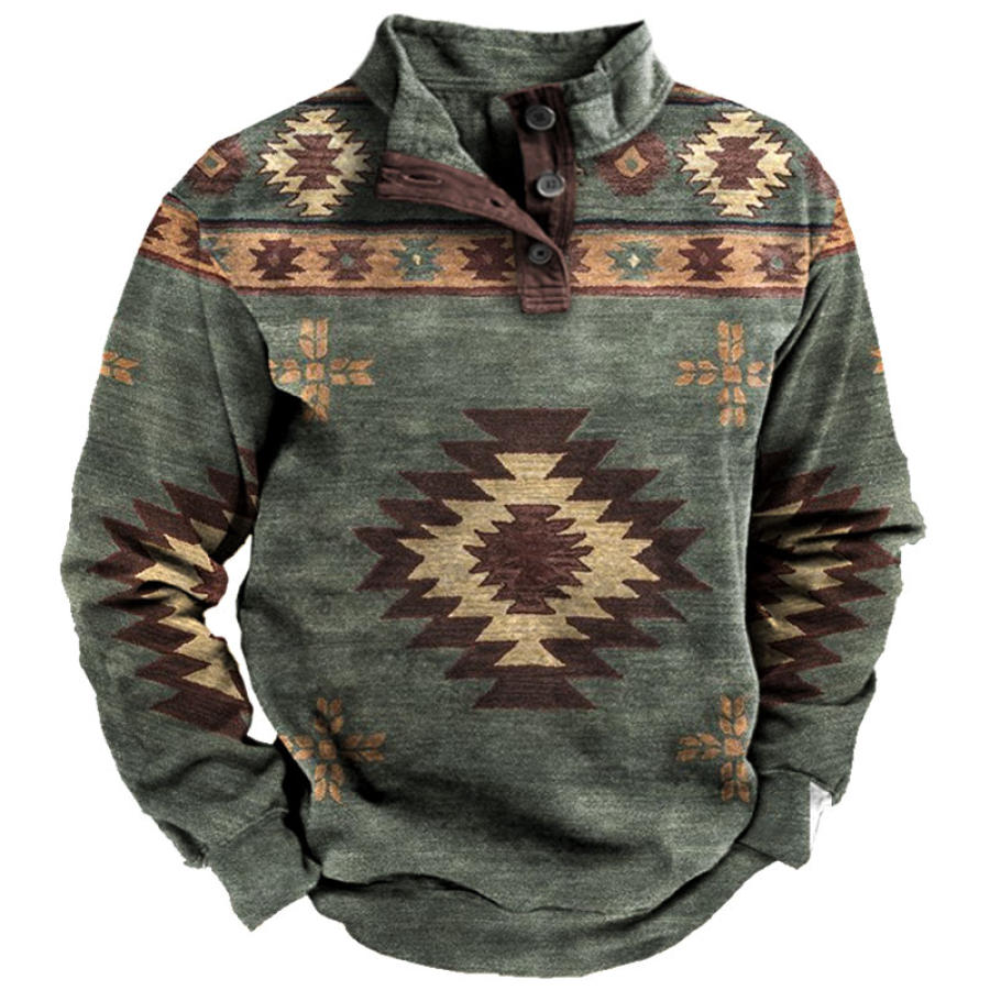

Men's Vintage Ethnic Graphic Print Half Open Collar Sweatshirt