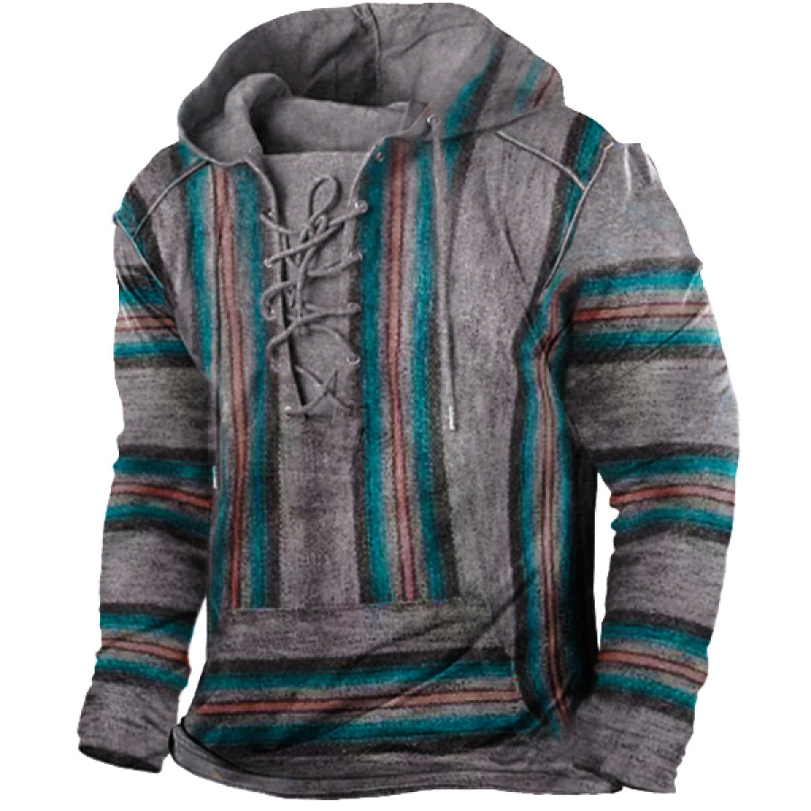 

Men's Tie-Neck Western Ethnic Pattern Patchwork Hoodie