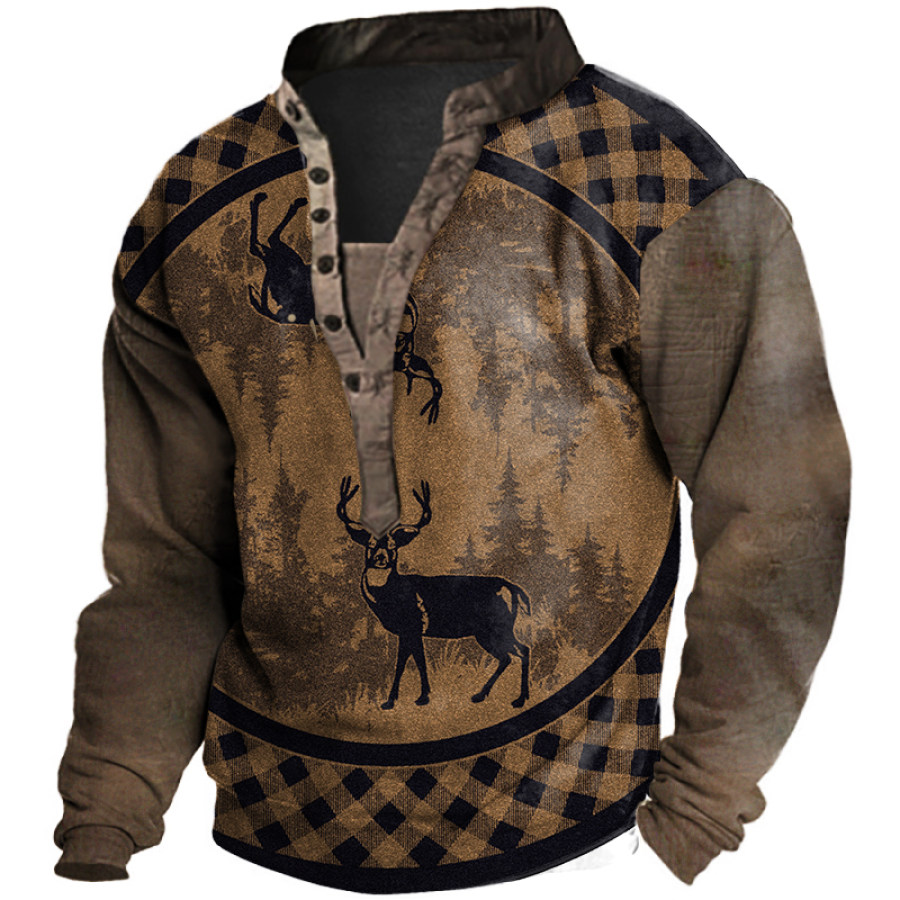 

Men's Ethnic Print Henley Collar Sweatshirt