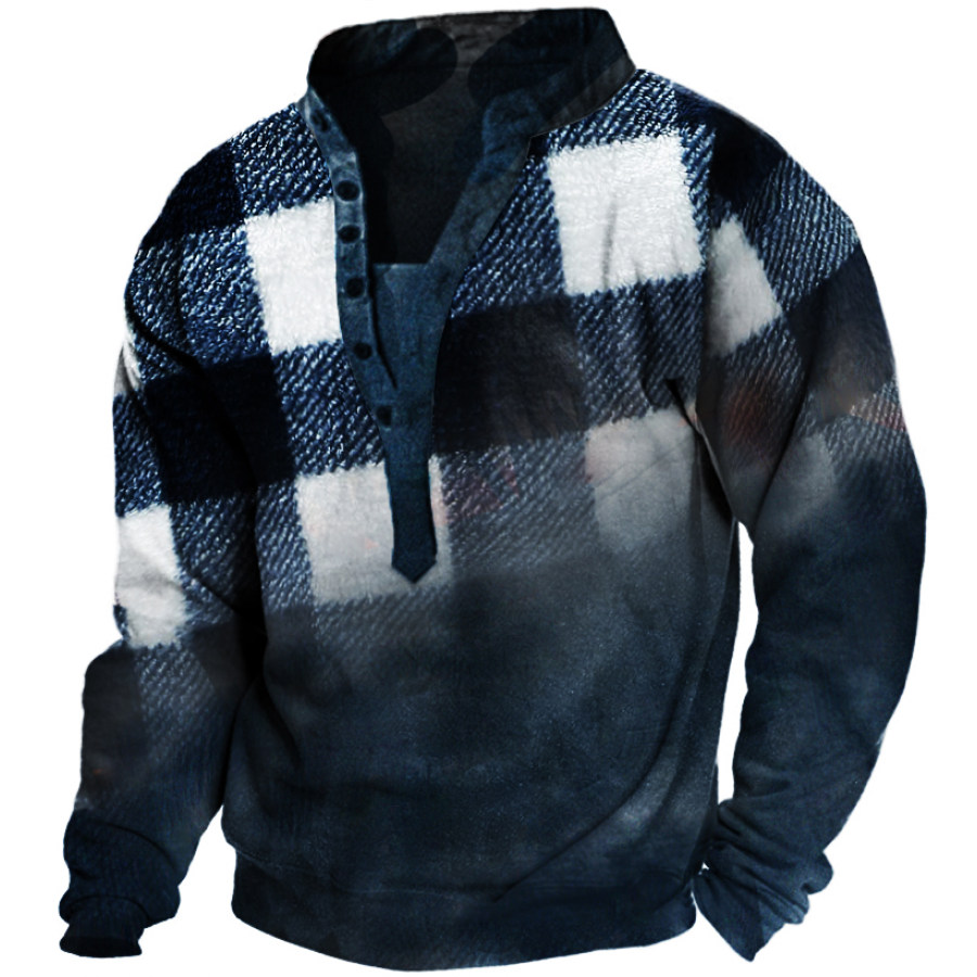

Men's Retro Ethnic Check Henley Sweatshirt