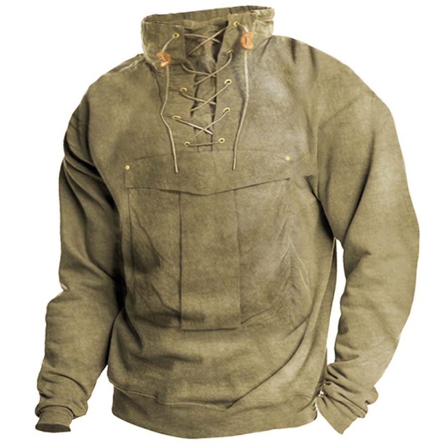 

Men's Outdoor Casual Lace-Up Collar Pocket Hoodie