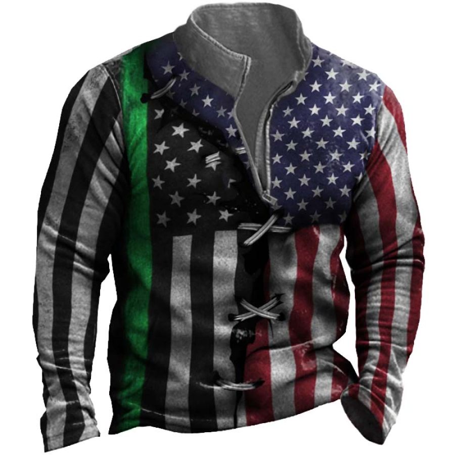 

Men's Outdoor Casual Flag Print Henry Sweatshirt