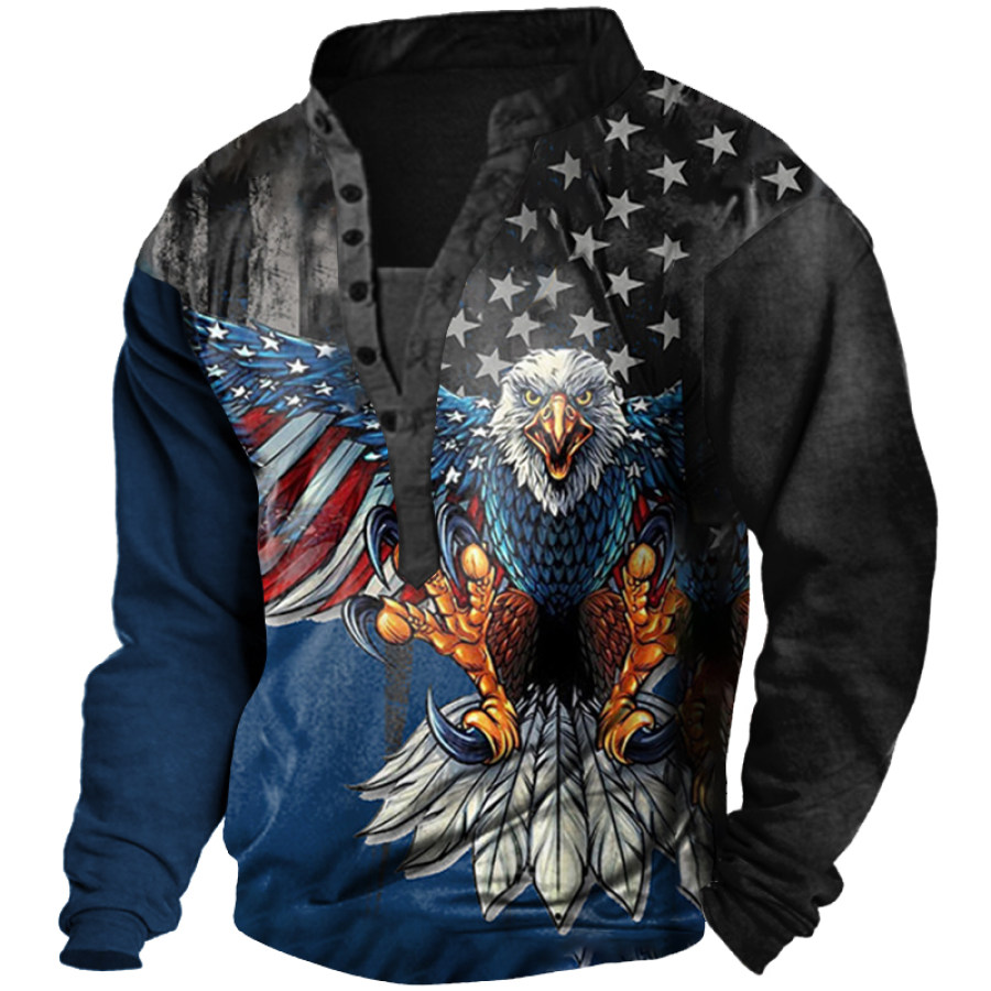 

Men's Outdoor Casual Flag Eagle Patriotic Print Henry Sweatshirt