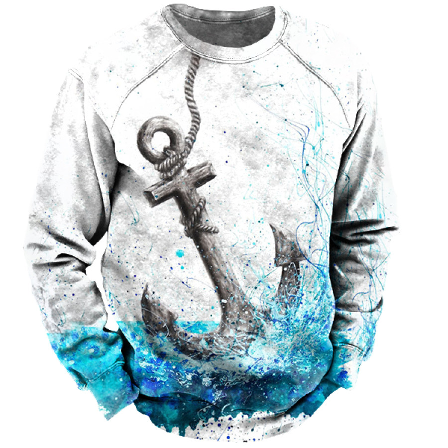 

Men's Outdoor Casual Nautical Print Crew Neck Sweatshirt