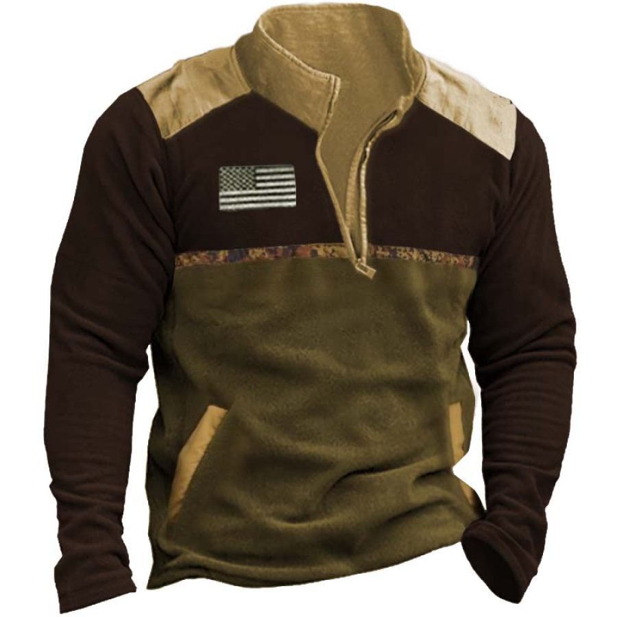 

Men's Outdoor Casual Patchwork Stand Collar Fleece Sweater