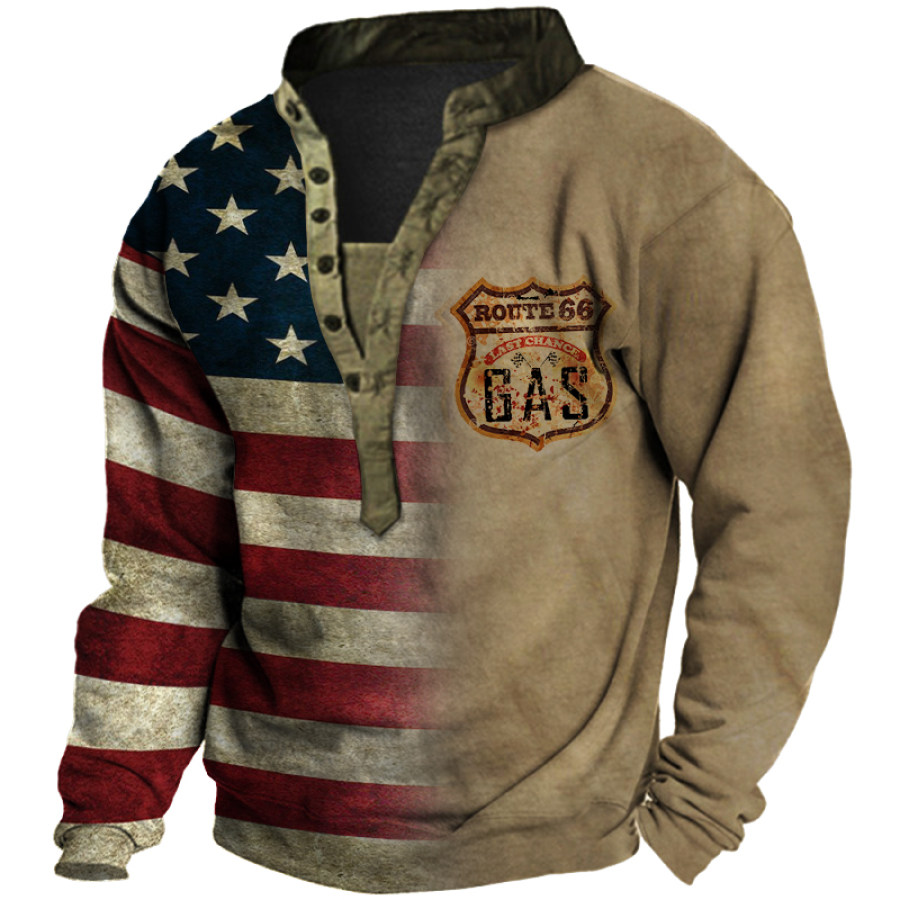 

Men's Outdoor Casual Classic Routee66 Print Crew Neck Sweatshirt