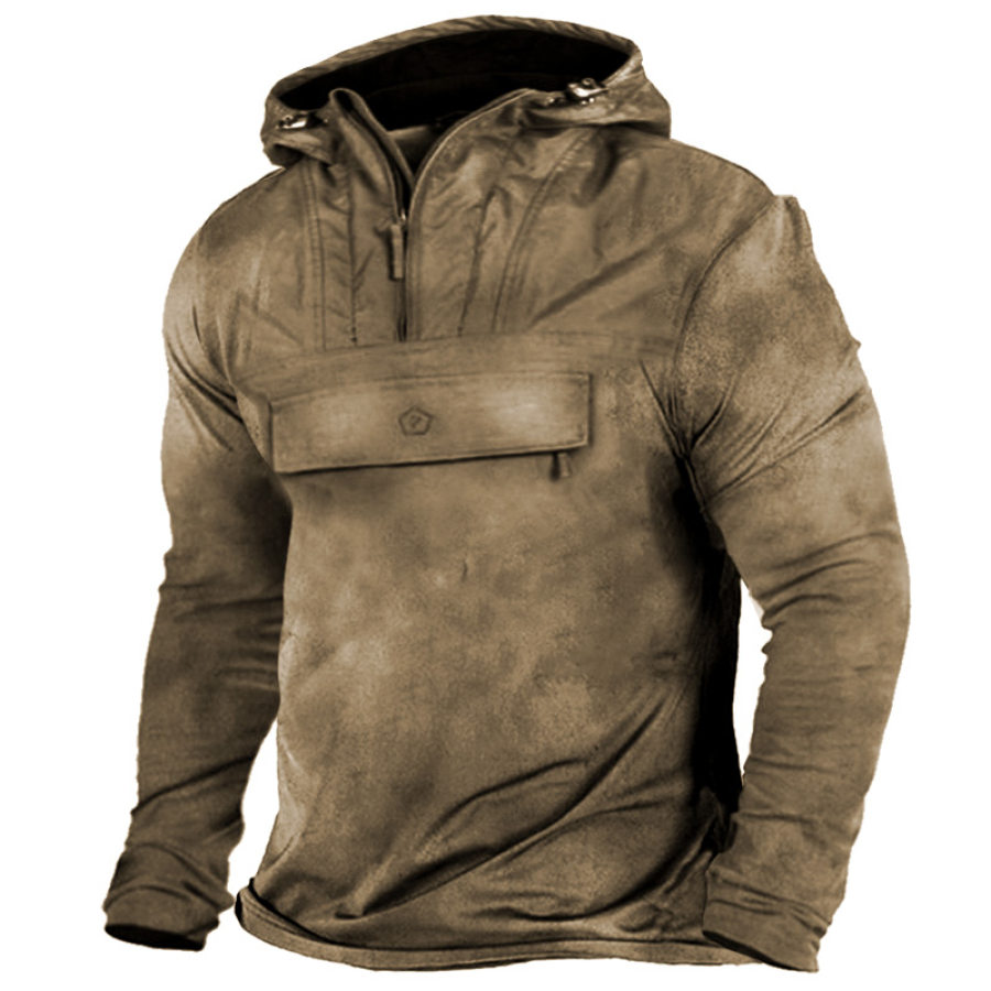 

Men's Outdoor Training Half-Zip Hooded Tactical T-Shirt