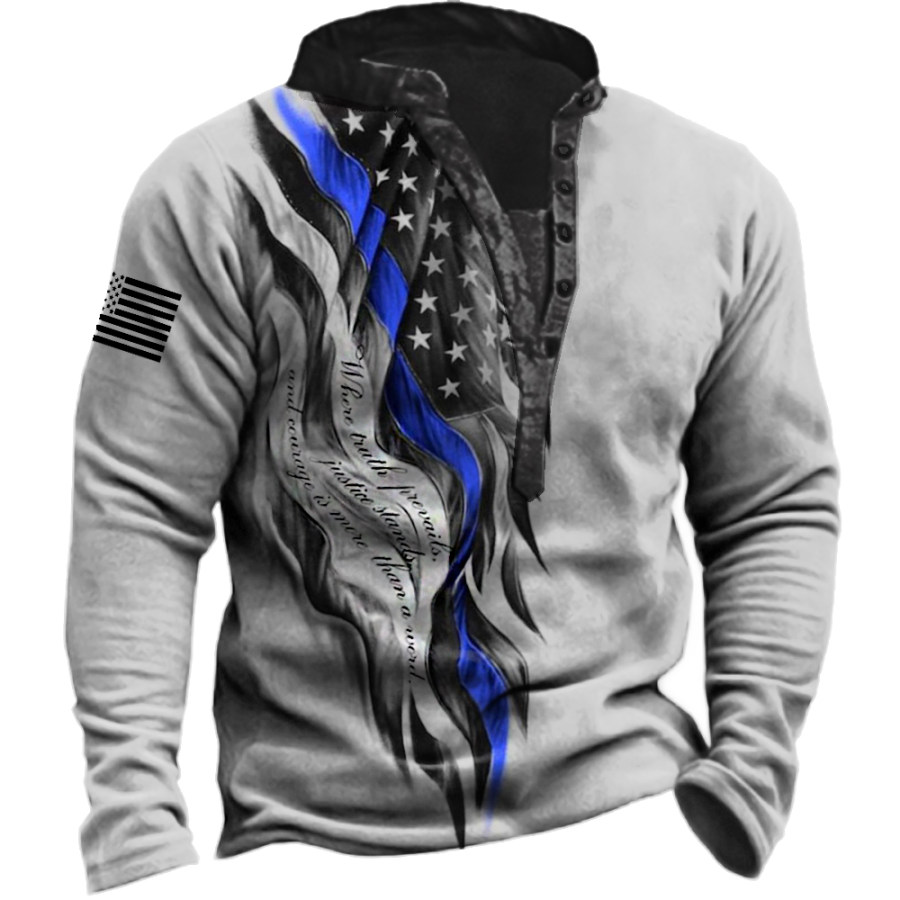 

Men's Vintage American Flag Print Henley Collar Sweatshirt