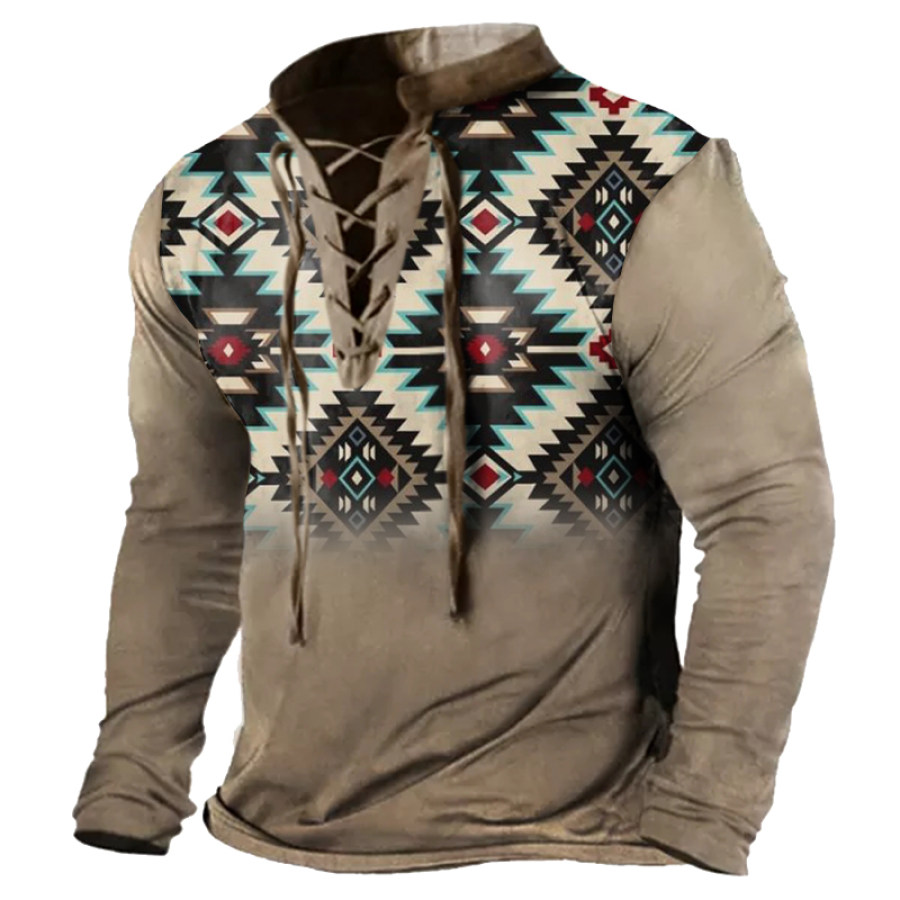 

Men's Vintage Outdoor Tactical Lace-Up Long Sleeve T-Shirt