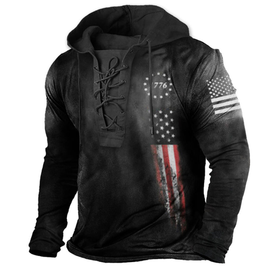 

Men's Vintage Outdoor Tactical Lace-Up Hooded T-Shirt